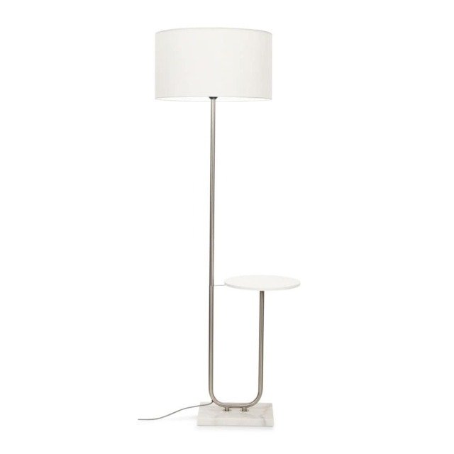 ValueLights Tavel Brushed Chrome Floor Lamp White Shade and Bulb