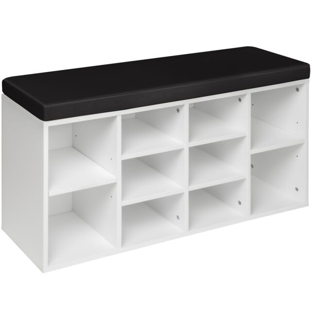 Shoe Rack - storage cabinet for 10 pairs of shoes, bench with seat cushion, 103.5 x 48 x 30 cm White black/white 103,50 x 30 x 48 cm 1