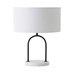 ValueLights Rachel Black Arch Marble Base Table Lamp White Linen Shade and Bulb