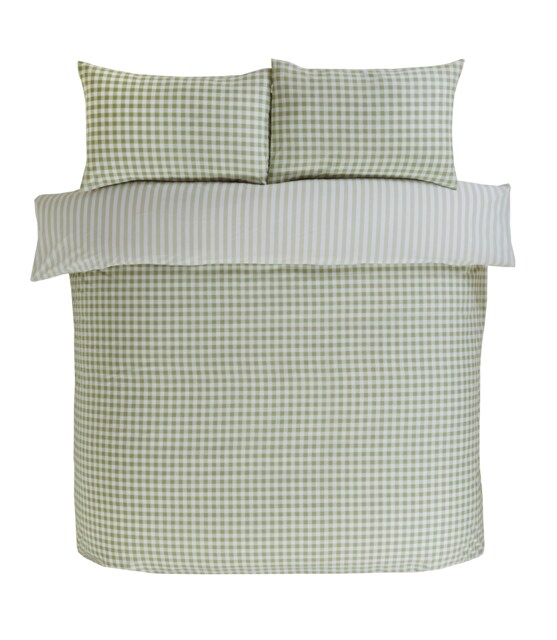 Gingham Polycotton Check Polycotton Duvet Cover Set With Pillowcase Green Single 1