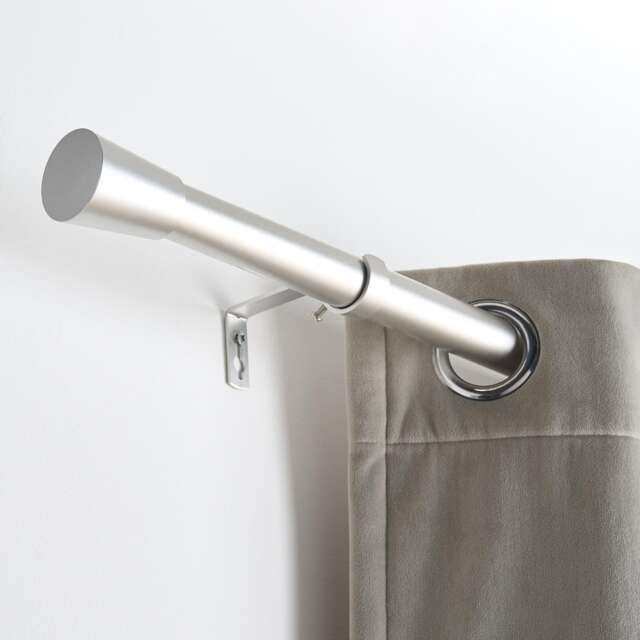OHS Curtain Pole Extendable 28mm Metal Finnials Trumpet End Rod Fittings Silver