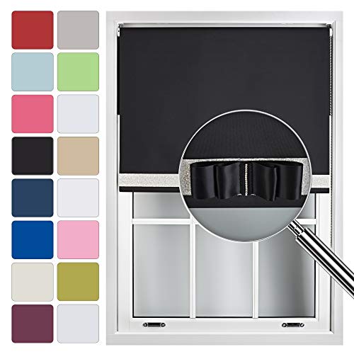 FURNISHED Blackout Roller Blind with White Glitter Trim and Black Bow Cut to Size Black Black 1 (W) 240cm x (L) 165cm