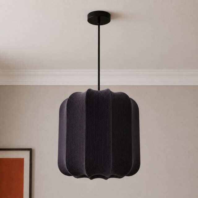 CGC LILA Black Cylinder Ribbed Stretch Cotton Lampshade