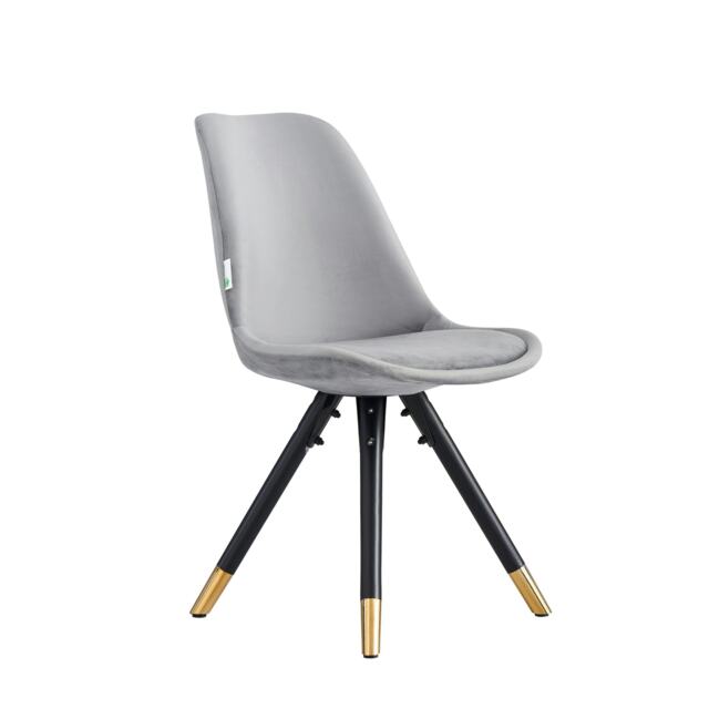 Single Sofia Ergonomic Modern Dining Chair Upholstered in Velvet, Metal Legs with Gold End Tips Grey Light Grey