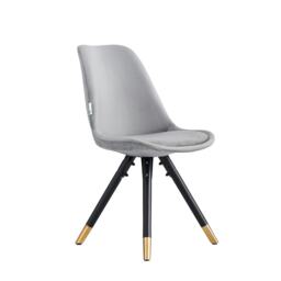 Single Sofia Ergonomic Modern Dining Chair Upholstered in Velvet, Metal Legs with Gold End Tips Grey Light Grey
