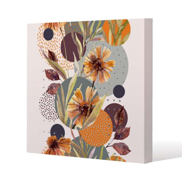 Orange Geometric With Flowers (Canvas Print) / 46 x 46 x 4cm Multi