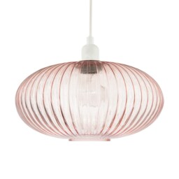 Modern Designer Soft Pink Line Ribbed Glass Oval Pendant Lamp Shade Pink Pink 1