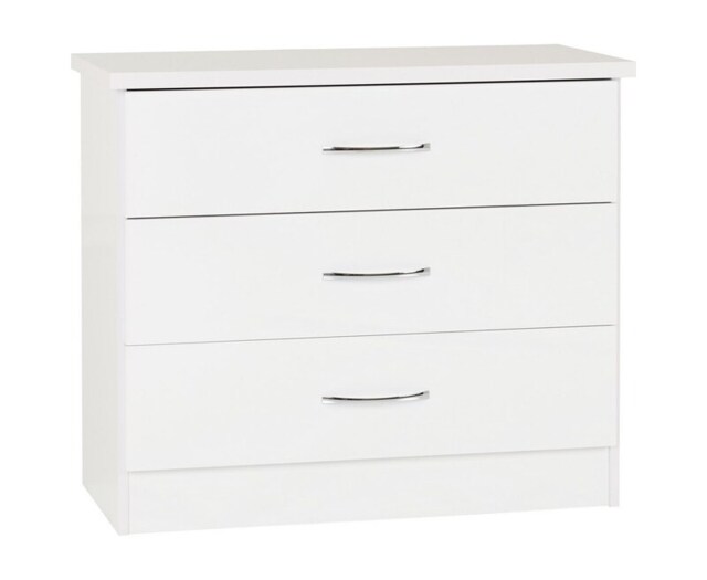 Nevada 3 Drawer Chest - L40 x W81 x H70.5 cm - White Gloss