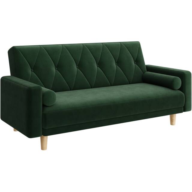 Yaheetech Velvet Convertible Sofa Bed with 2 Bolster Pillows-Green
