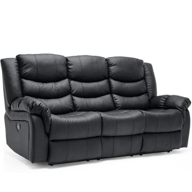 Seattle 3 Seater Electric High Back Bonded Leather Recliner Sofa (Black)