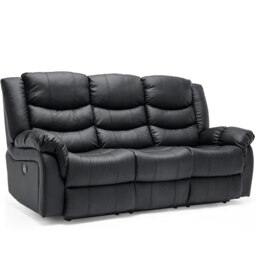 Seattle 3 Seater Electric High Back Bonded Leather Recliner Sofa (Black)