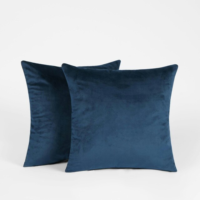 OHS 2 x Soft Plain Matte Velvet Cushion Covers, 45x45cm - Navy Blue