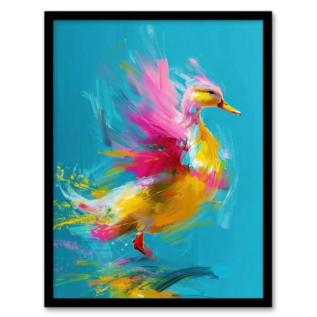 Flying Yellow Pink Abstract Oil Living Room Black Framed Wall Art Print A4