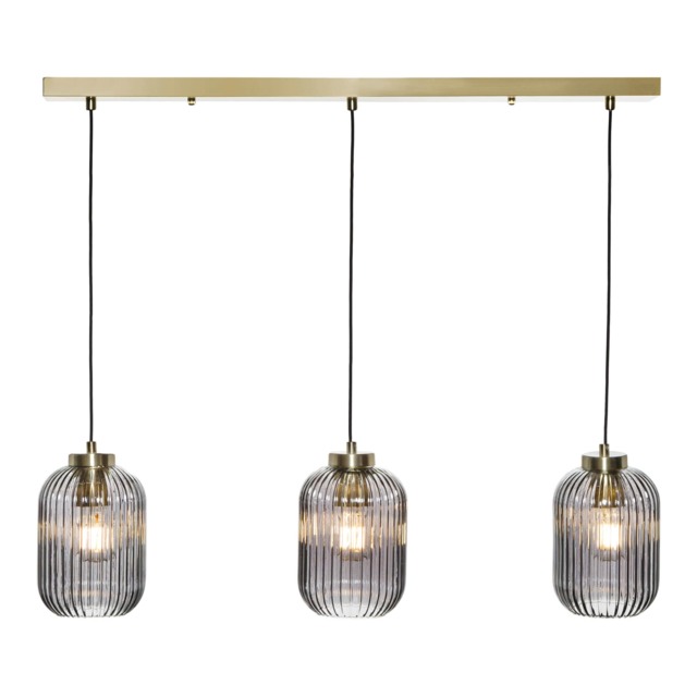 BHS Lyna Ceiling Diner Pendant Bar with Smoked Glass Shades, Satin Brass