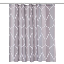 Lattice Grey Polyester Fabric Shower Curtain with 12 Hooks - 180x200cm