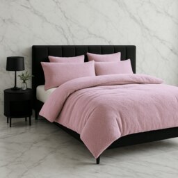 Teddy Bear Fleece Soft Cosy Duvet Cover + Pillow Case Set Pink Double