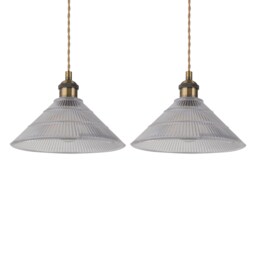 Set of 2 Barnes - Antique Brass Braided Pendants with Fluted Shade