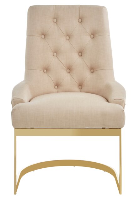 Interiors by Premier Luxurious Natural Dining Chair, Gold Finish Accent Chair With Button Tufted Backrest, Armless Modern Chair Cream