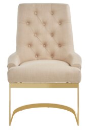 Orsina Luxurious Natural Dining Chair, Gold Finish Accent Chair With Button Tufted Backrest, Armless Modern Chair