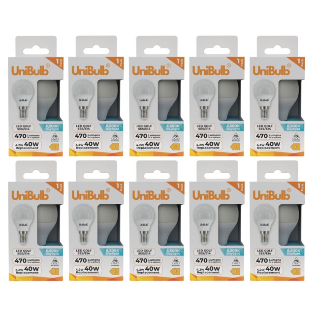 UniBulb LED Golf Ball E14 Small Edison Screw (SES) 470lm 4.2W (Replaces 40W) 6500K (Daylight) Light Bulb - Pack of 10