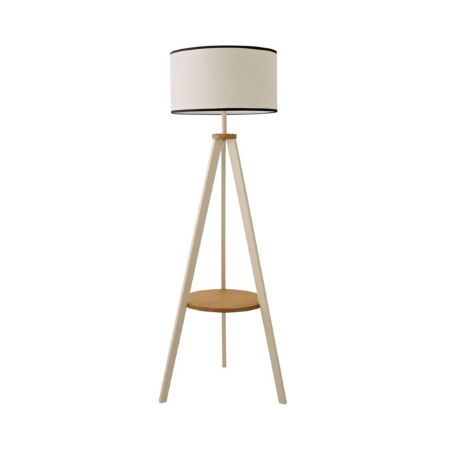 ValueLights Morrigan Cream Wood Shelf Floor Lamp White Trim Shade Cream