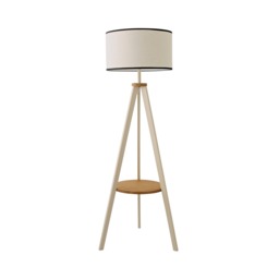 ValueLights Morrigan Cream Wood Shelf Floor Lamp White Trim Shade Cream