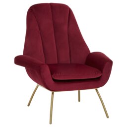 Orsina Red Wine Velvet Chair with High Back, Armchair for Living Room, Home, Accent Chair with Velvet Upholstery