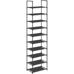 10-Tier Narrow Shoe Tower Storage Rack with Metal Frame and Fabric Shelves, Black