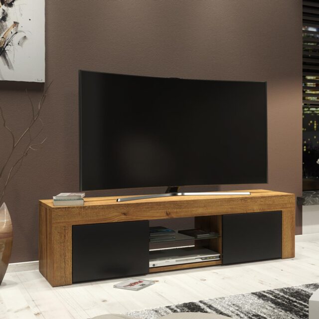 TV Unit TV Stand Cabinet Sideboard Oak Black Matt Storage 130cm