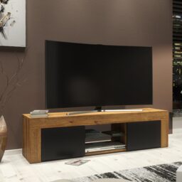 TV Unit TV Stand Cabinet Sideboard Oak Black Matt Storage 130cm