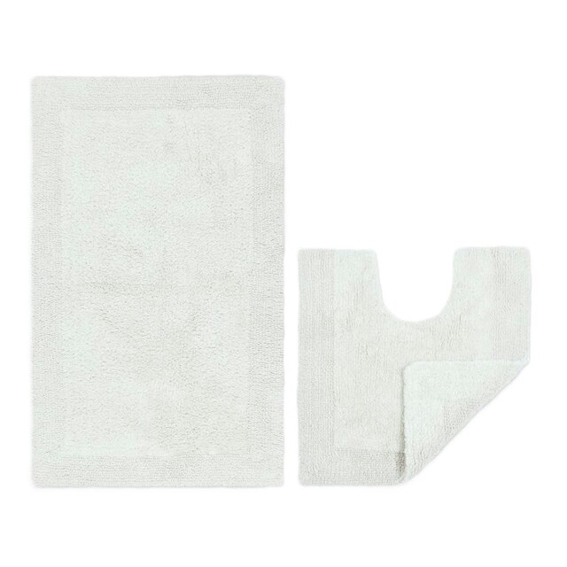 Elegance Reversible Heavyweight Bath Mat and Pedestal Set White White