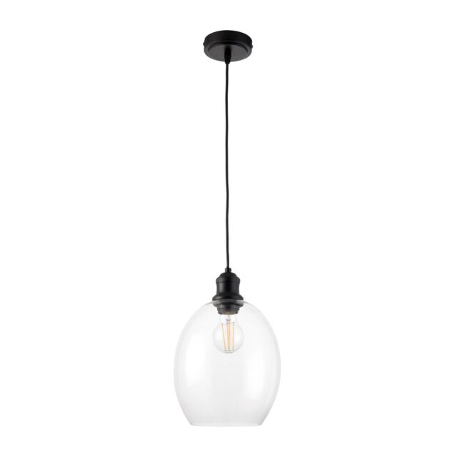 Blakely - Matt Black Retro Pendant Light with Clear Glass Shade