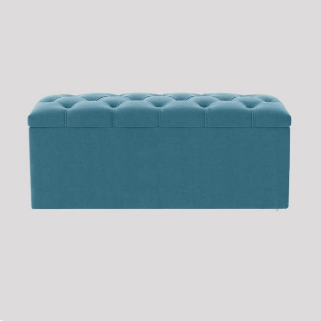 90cm Luna Chesterfield Ottoman Storage Box - Duck Egg Plush Velvet Upholstered Blanket Box