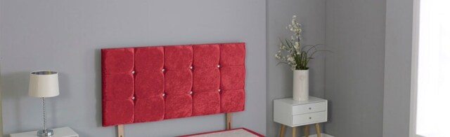 "Crushed Velvet Red Cube Headboard Red 4FT Small Double 26""inch Headboard"