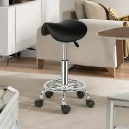 Saddle Salon Stool Chair With Adjustable Height and 360 Swivel Black Black