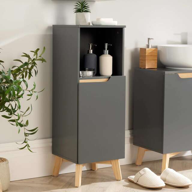 Bathroom Floor Cabinet Grey Storage Shelves Vanity Organiser Cupboard Furniture