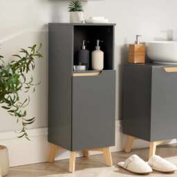 Bathroom Floor Cabinet Grey Storage Shelves Vanity Organiser Cupboard Furniture