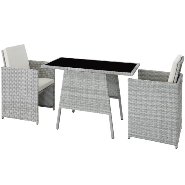 Garden Furniture Set Lausanne - 2 chairs, 1 table, bistro set, weather resistant Grey light grey 52,50 x 56 x 88 cm 1