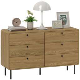 HOMCOM Chest of Drawers for Bedroom, Modern 6 Drawer Dresser, Oak White Oak
