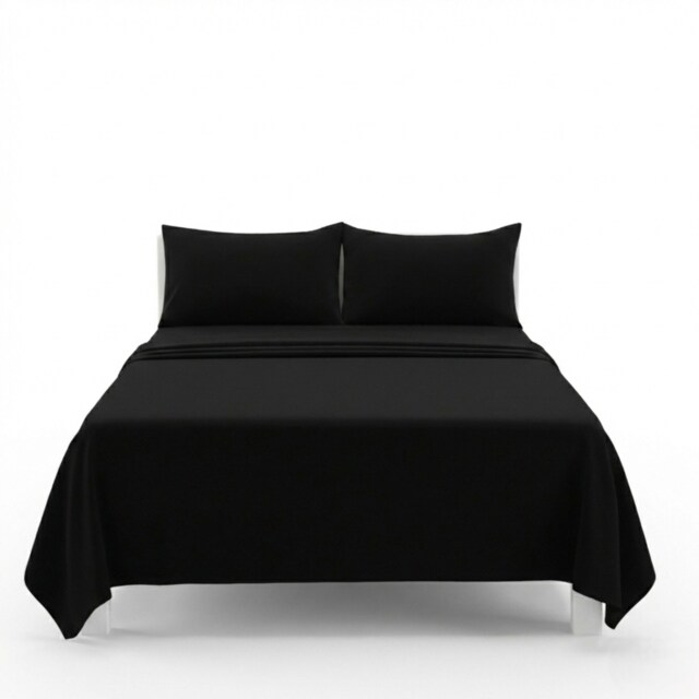 Easy Care Flat Bed Sheet Polycotton Durable Low Maintenance Bedding Black Super King