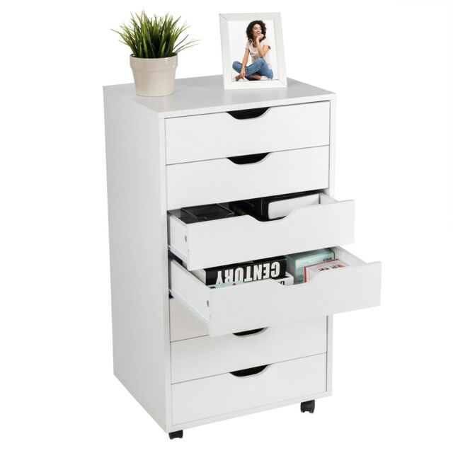 COSTWAY 7 Drawer Chest Storage Dresser w/ Wheels White