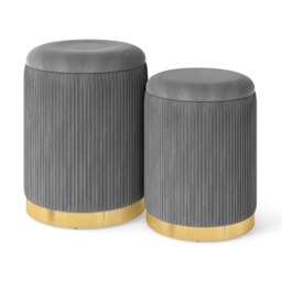 COSTWAY 2 Pcs Velvet Round Footstools Nesting Storage Ottoman Grey