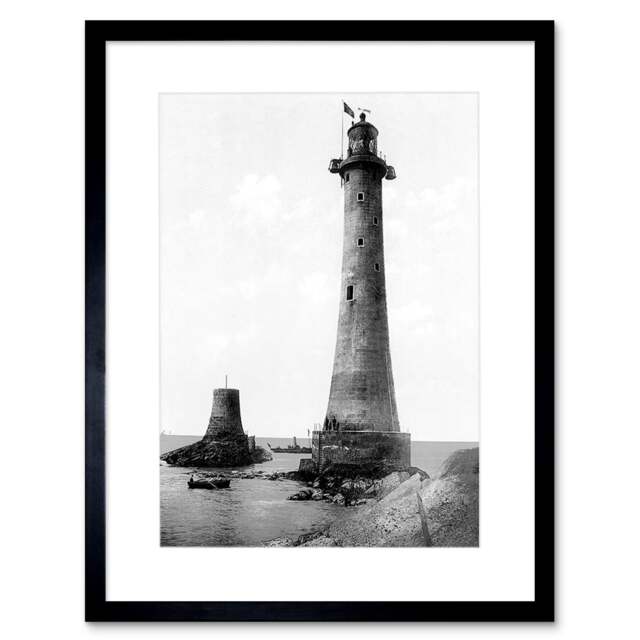 "Vintage Photo Eddystone Lighthouse Plymouth 12x16"" Framed Wall Art Print"