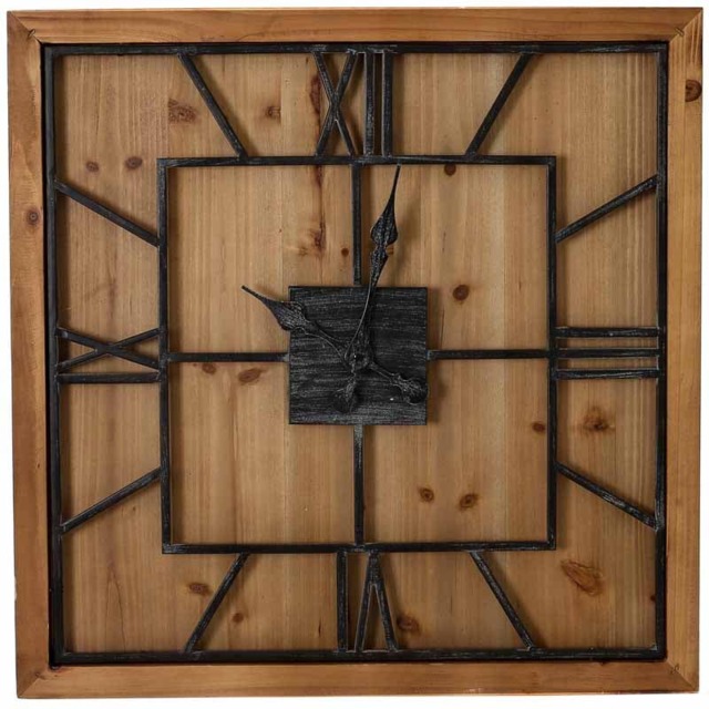 Williston Square Large Wooden Wall Clock - Metal - Wood - L5 x W90 x H90 cm - Black - Brown Brown