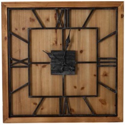 Williston Square Large Wooden Wall Clock - Metal - Wood - L5 x W90 x H90 cm - Black - Brown Brown