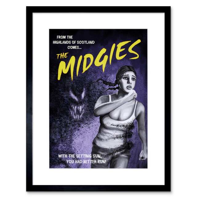 "Movie Film Mockup Beware Midges Scotland 9x7"" Black Framed Wall Art Print"