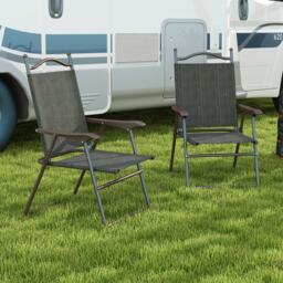 Outsunny Folding Chairs Set of 2, Garden Chair with Armrest, Breathable Mesh Fabric Seat, Camping Sports Chairs for Adults, Dark Brown