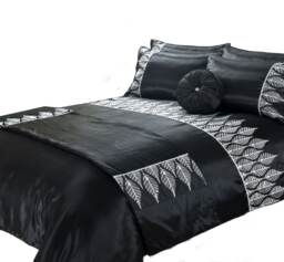 Duvet Cover And Pillowcase Set Black And Silver Sequence Luxury Design Polyester Bed Linen Black One Size