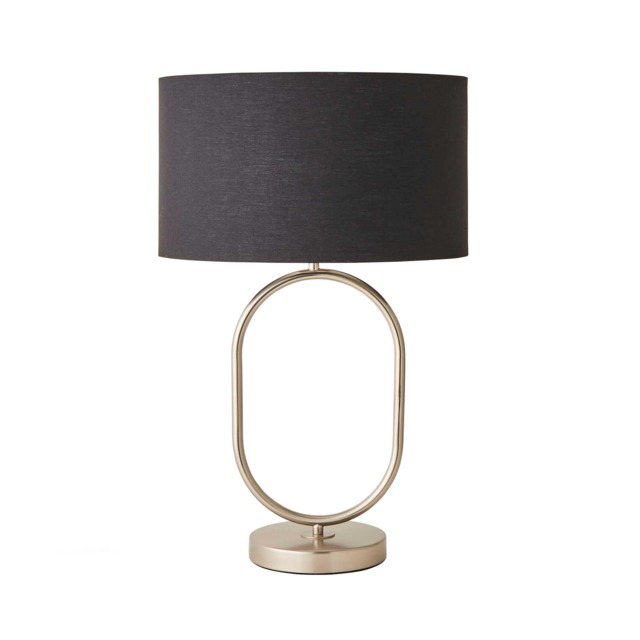 ValueLights Antonia Brushed Chrome Oval Table Lamp Black Shade