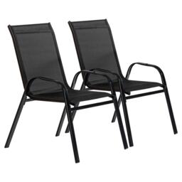 Harbour Texteline Canvas Garden Chair Set - Black 2 Piece Outdoor Patio Seating Water Resistant Patio Furniture Bistro Deck Set